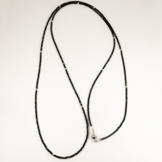 Necklace Black Spinel 2mm with 14KW Beads and Ball Clasp 38"