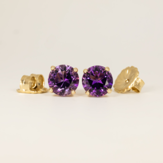 Amethyst Ear Studs in 14K Yellow Gold