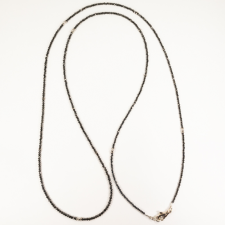 Necklace Black Diamonds with 14K White Gold Round Beads and Quad Spacers with Lobster Clasp 31"