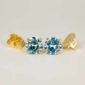 Blue Zircon Studs from Cambodia in 18K Yellow Gold