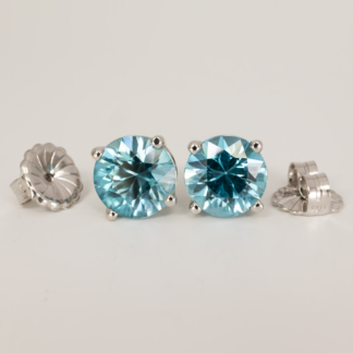 Blue Zircon Ear Studs in 14K White Gold