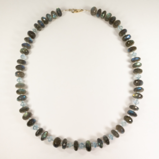 Labradorite Necklace with Aquamarine and 14K White Gold