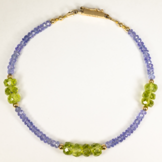 Tanzanite and Peridot Bracelet with 14K Yellow Gold Accents and Box Clasp