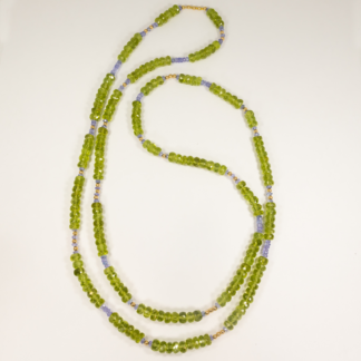 Peridot and Tanzanite Infinity Necklace with 14K Yellow Gold Beads