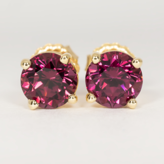 Rhodolite Garnet Studs in 14K Yellow Gold Prongs