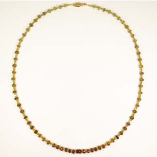 Necklace Variegated Sepia Apatite and Yellow Diamonds, 14K Yellow Gold Filigree Box Clasp, 19"