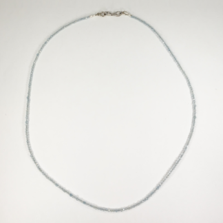 Aquamarine Necklace of 2mm Faceted Rounds with a 14K White Gold Lobster Clasp