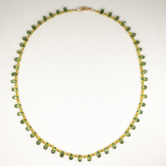 Green Apatite and Yellow Sapphire Necklace with 14K Yellow Gold Beads and Lobster Clasp 18"