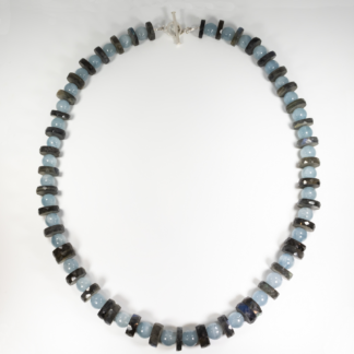 Labradorite and Aquamarine Necklace with Silver Toggle Clasp