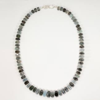 Necklace Moss Aquamarine with Silver Beads and Handmade Sterling Silver Hook and Eye Clasp 23.5"