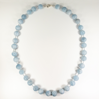 Milky Aquamarine Necklace with Clear Aquamarine Spacers and Sterling Silver Clasp 21"