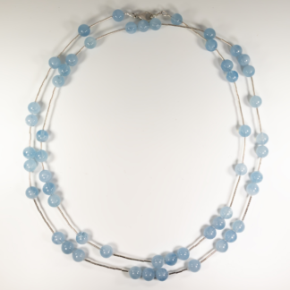 Aquamarine 8mm Rounds and Sterling Silver Heshi Bead Necklace 37" with Lobster Clasp