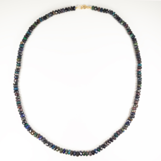Faceted Black Opal Necklace 5-6mm 18" 14KY Lobster Clasp